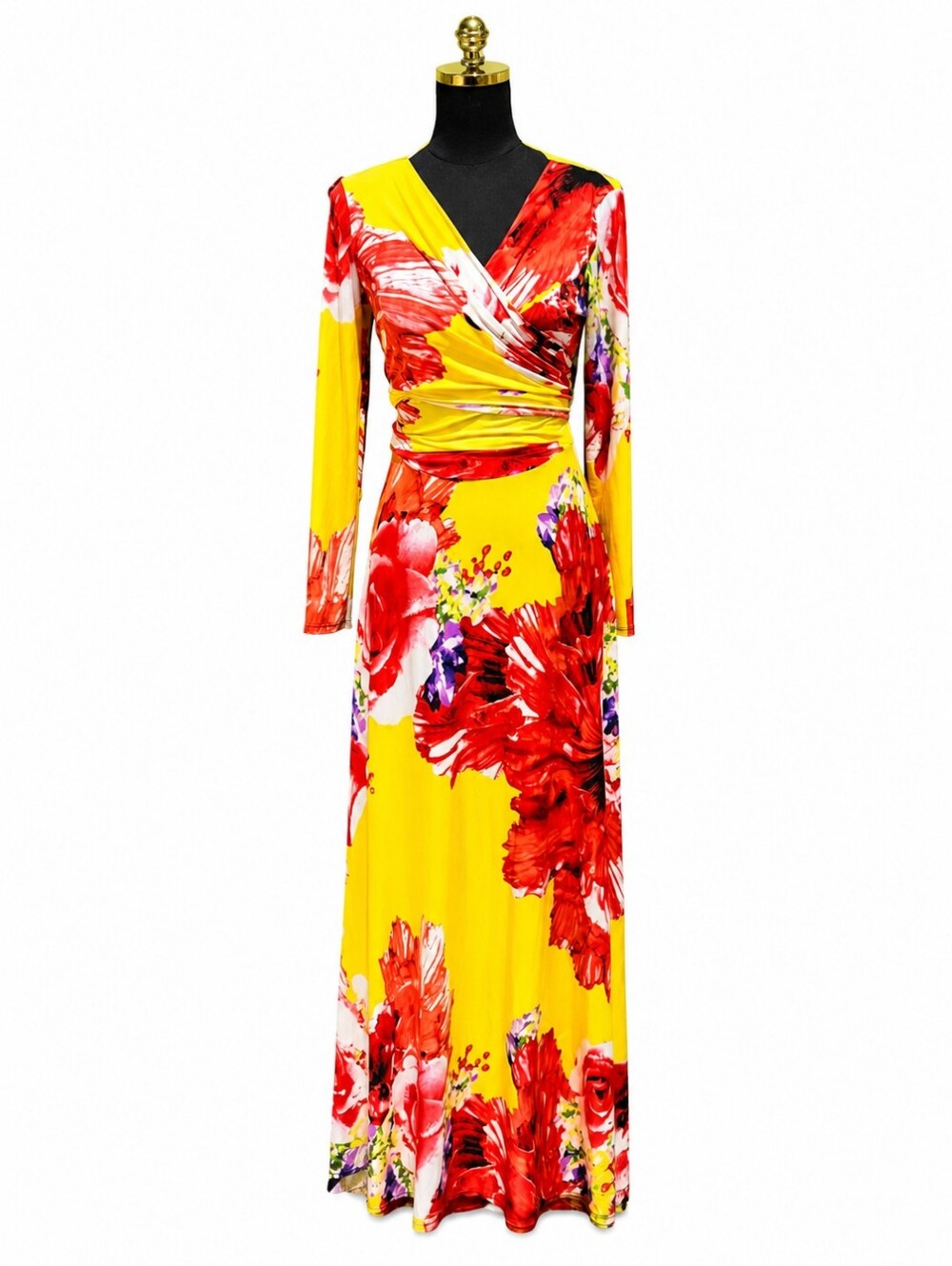DUCCI Floral Tie Front Wrap Maxi Dress Long Sleeve Cutout Stretch Size M - Picture 10 of 10